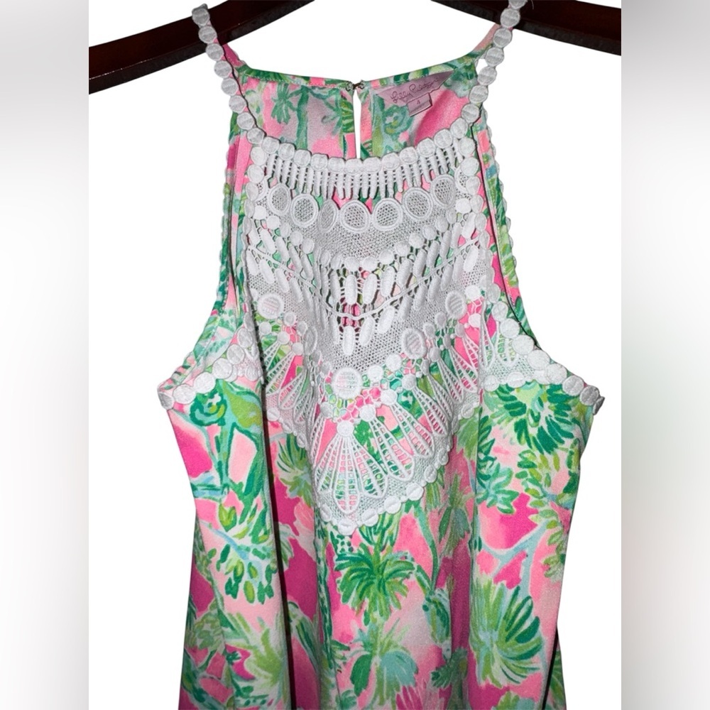 Lilly Pulitzer Pink Green Giraffe Jungle Halter Lace Dress Size 4 - Picture 5 of 7